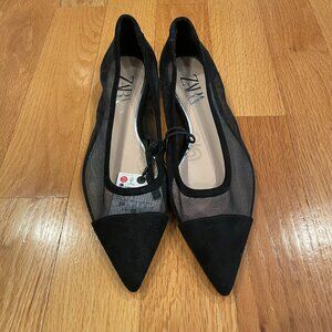 NWT Zara Black Mesh Pointed Toe Flats